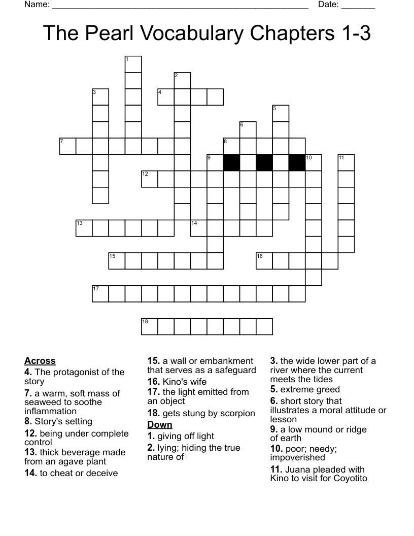 The Pearl Vocabulary Chapters 1-3 Crossword