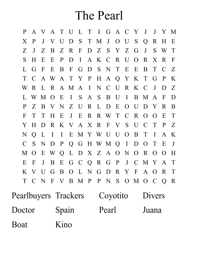 The Pearl  Word Search