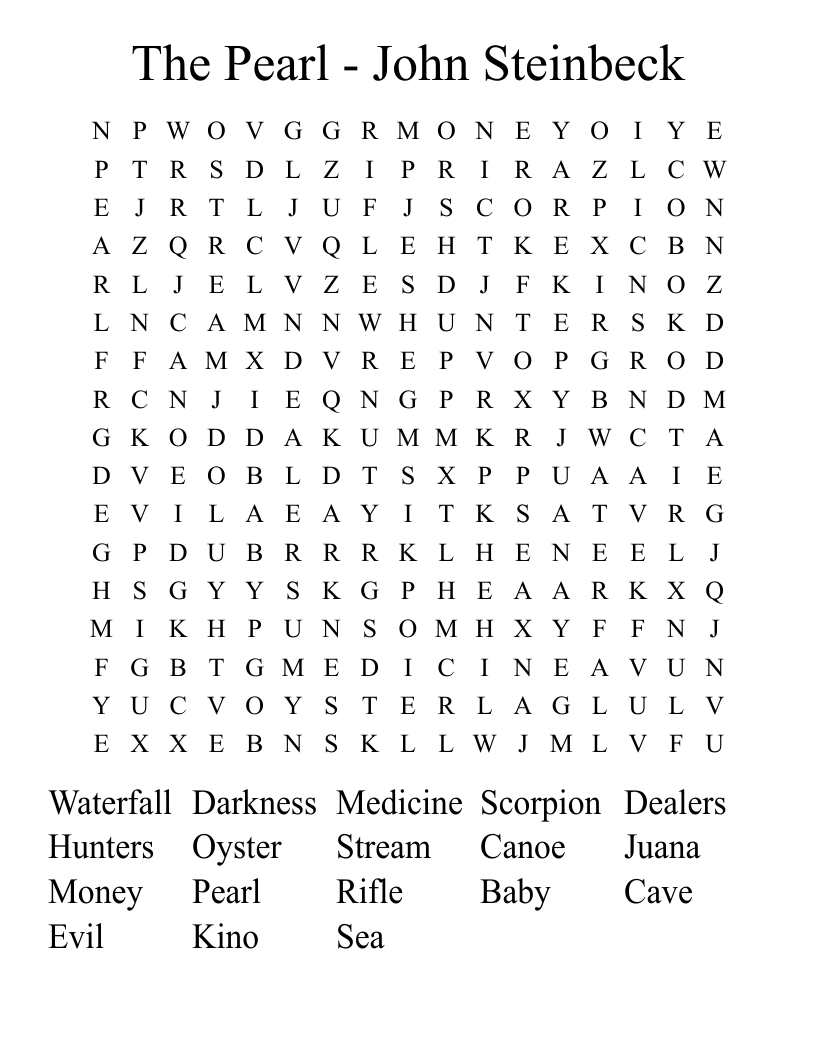 The Pearl - John Steinbeck Word Search