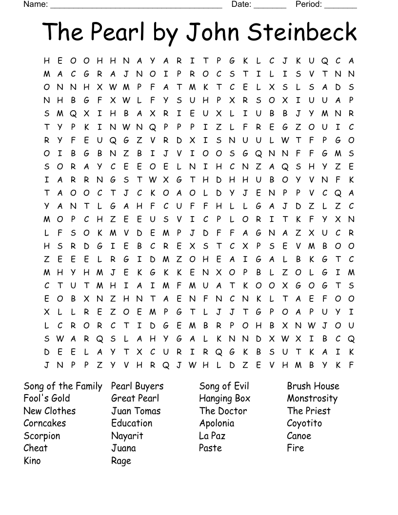 The Pearl by John Steinbeck Word Search