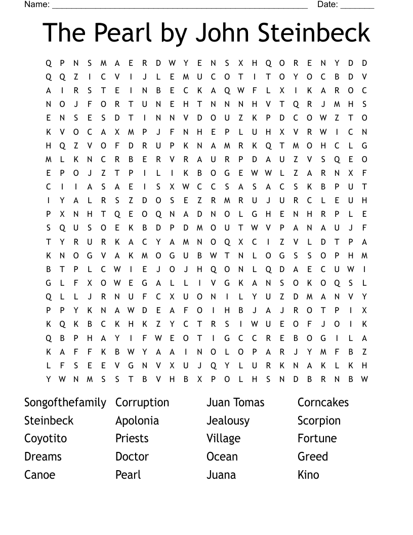 The Pearl by John Steinbeck Word Search
