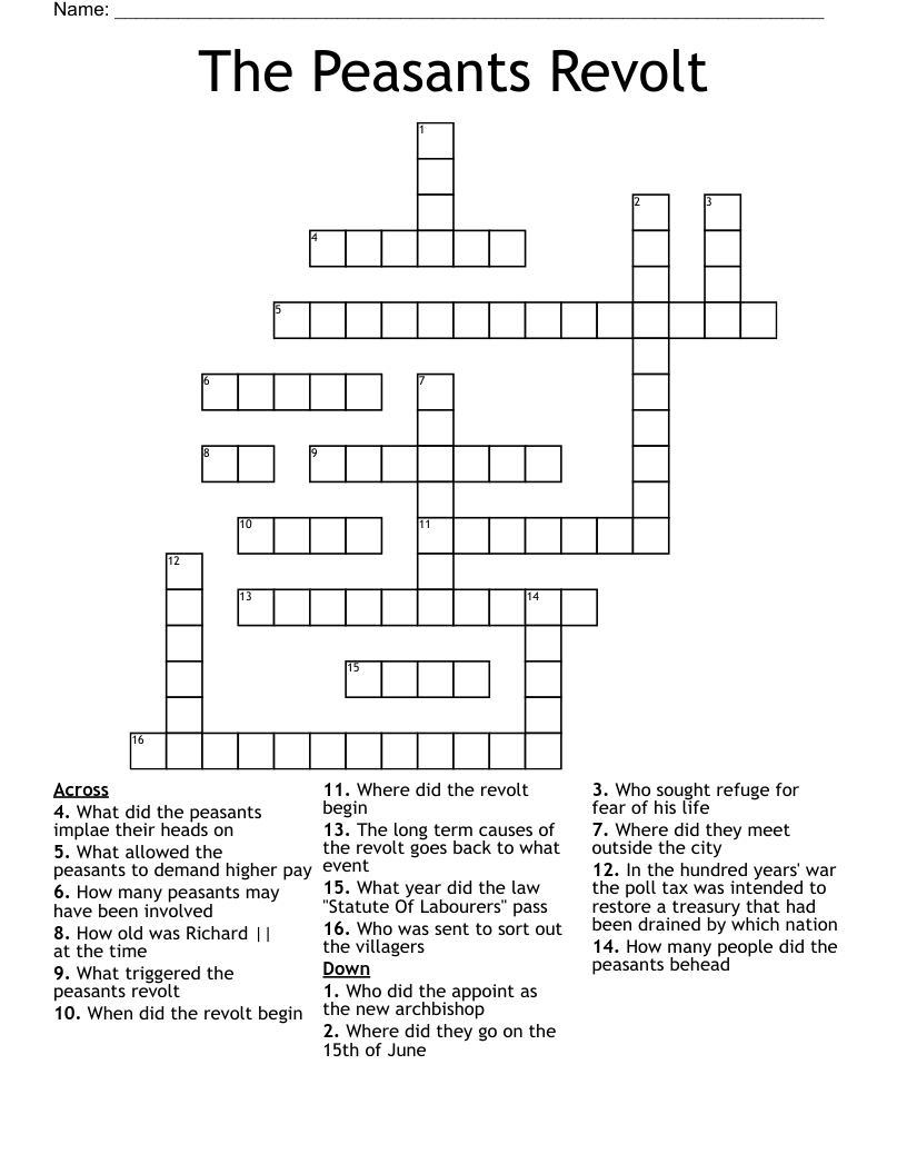 The Peasants Revolt  Crossword