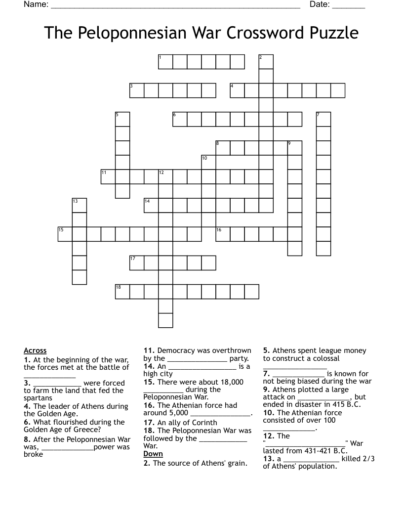 The Peloponnesian War Crossword Puzzle 
