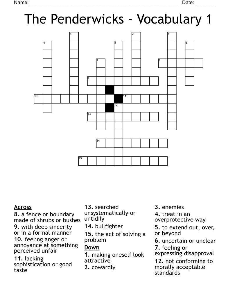 The Penderwicks - Vocabulary 1 Crossword