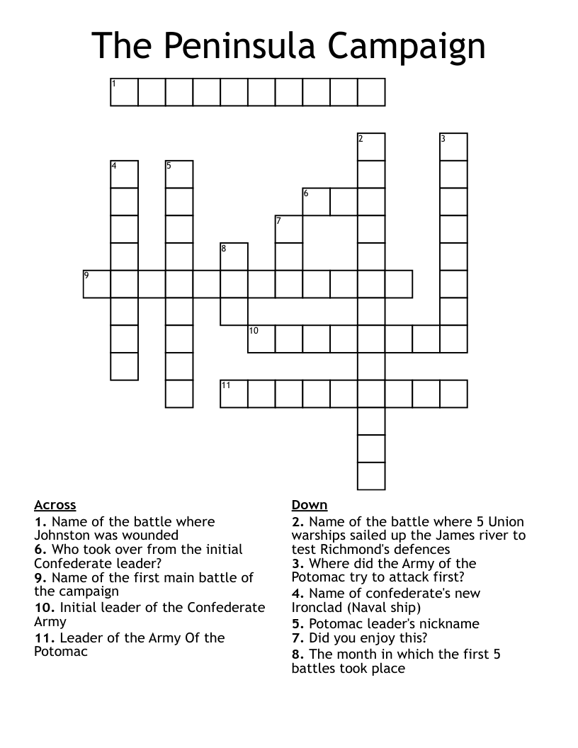 The Peninsula Campaign Crossword