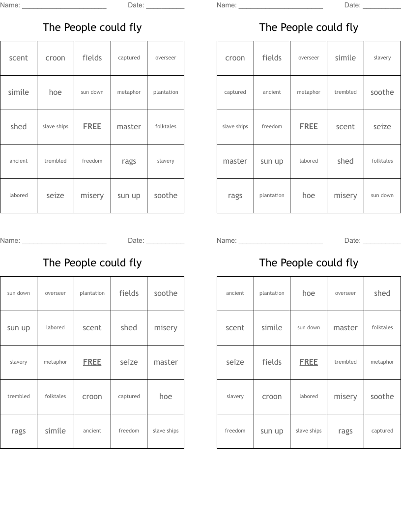 The People could fly Bingo Cards