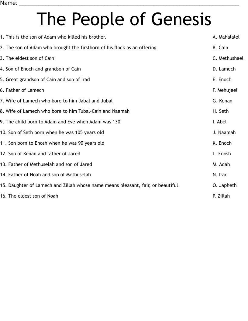 The People of Genesis Worksheet