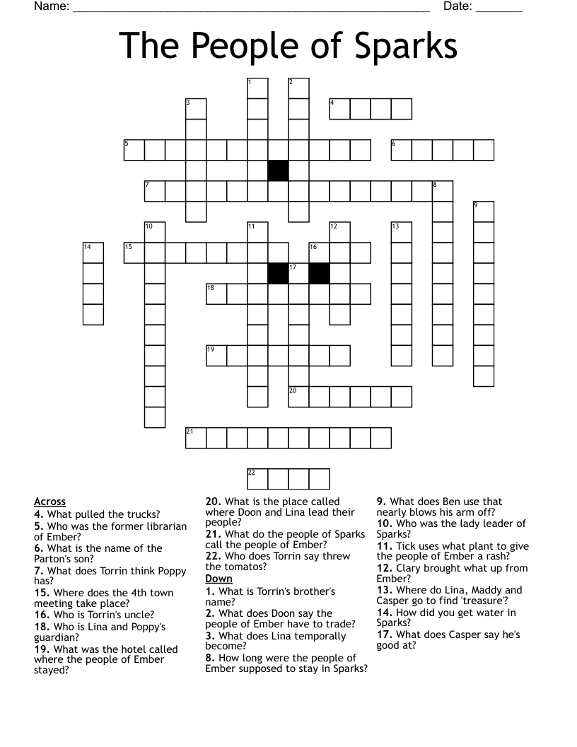 The People of Sparks Crossword