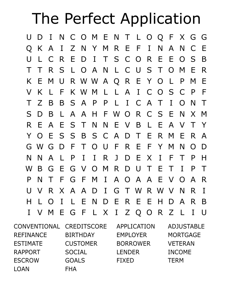 The Perfect Application Word Search