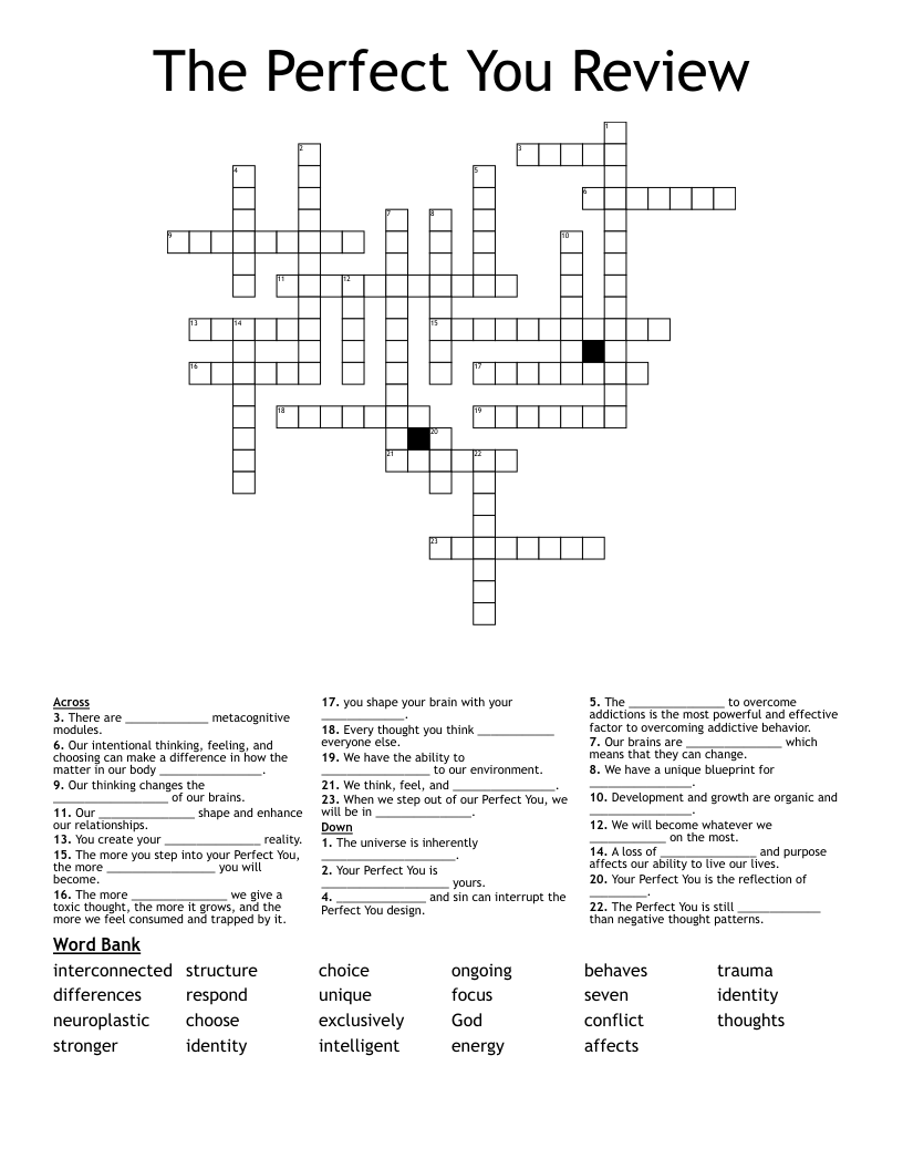 The Perfect You Review Crossword