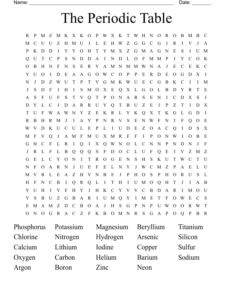 The Periodic Table Word Search