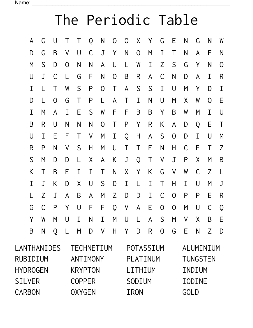 The Periodic Table Word Search