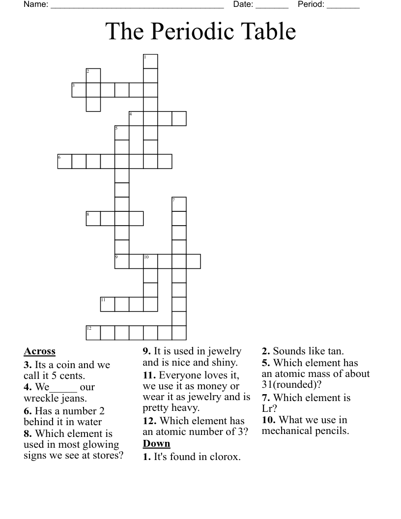The Periodic Table Crossword