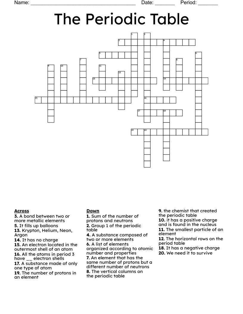 The Periodic Table  Crossword