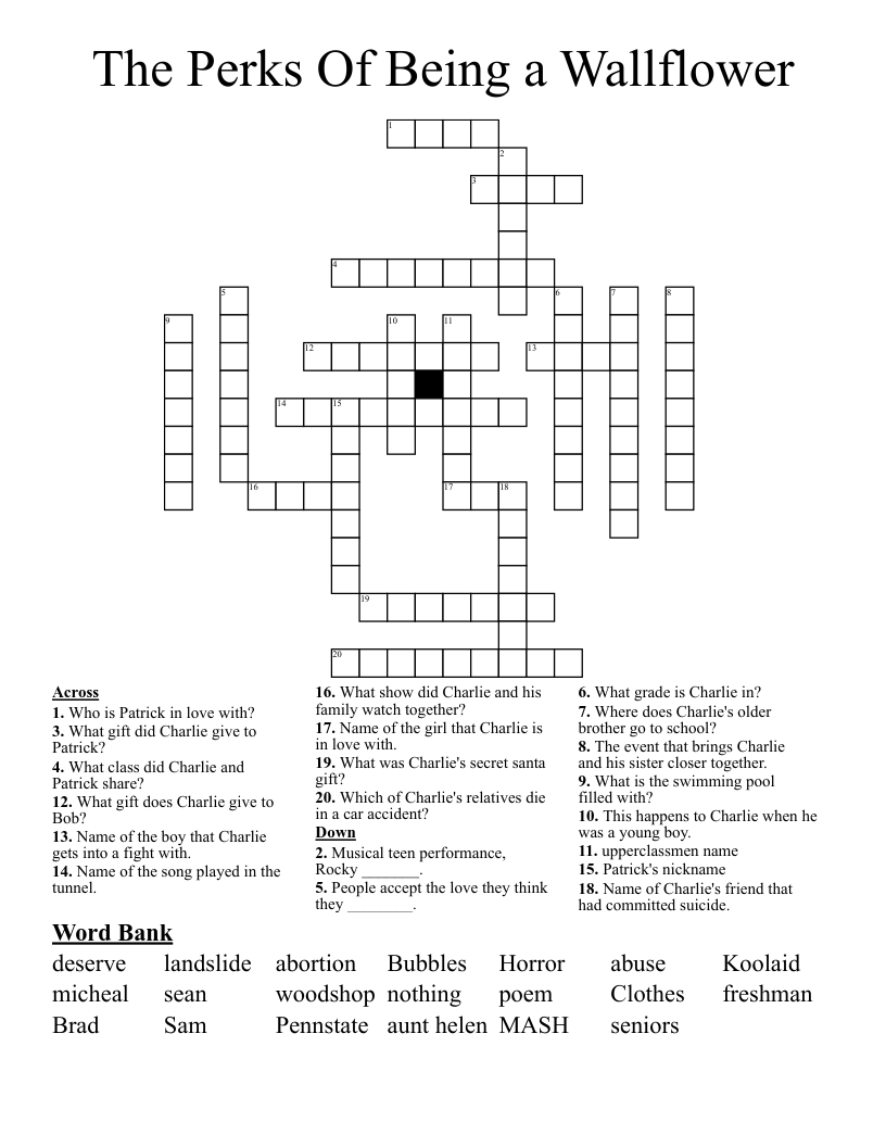 The Perks Of Being a Wallflower Crossword