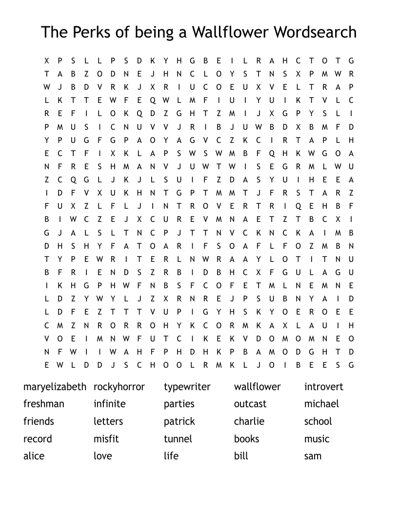 The Perks of being a Wallflower Wordsearch