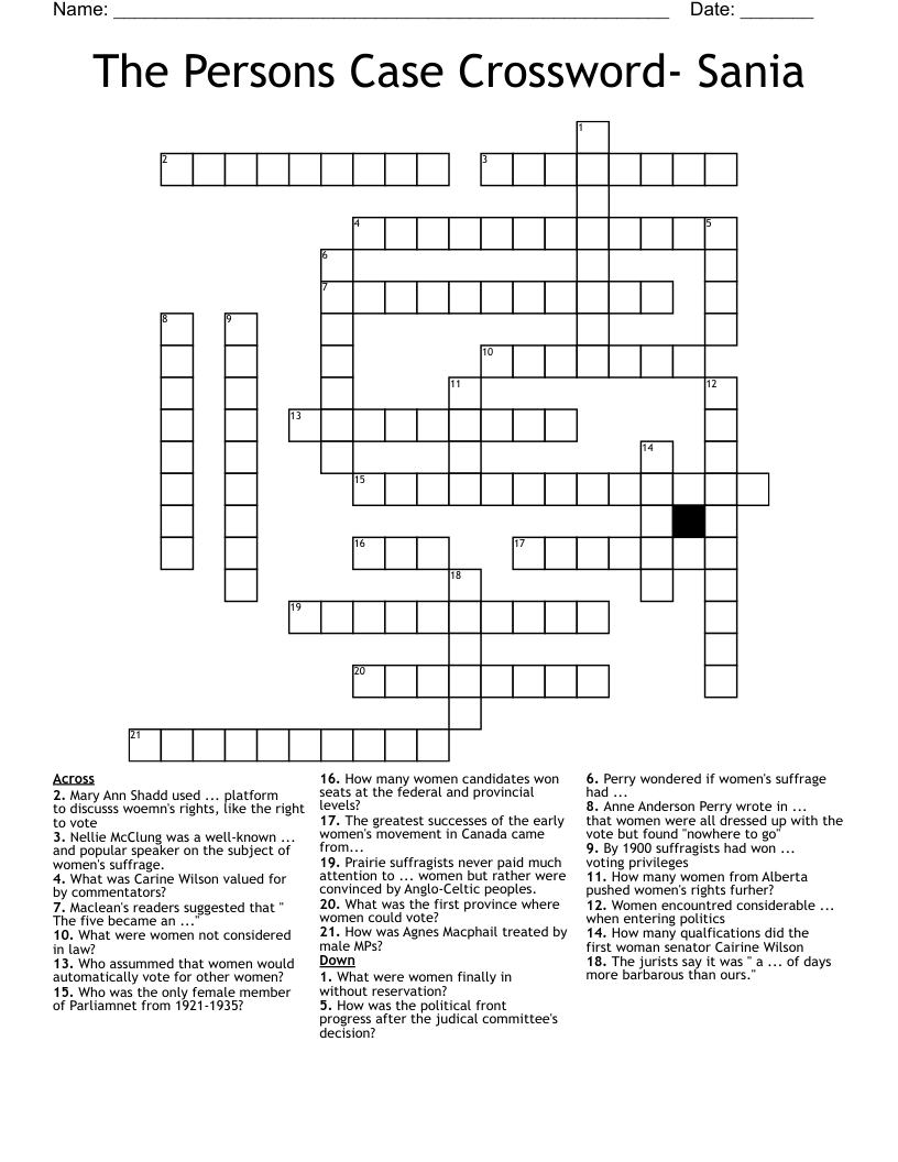 The Persons Case Crossword- Sania