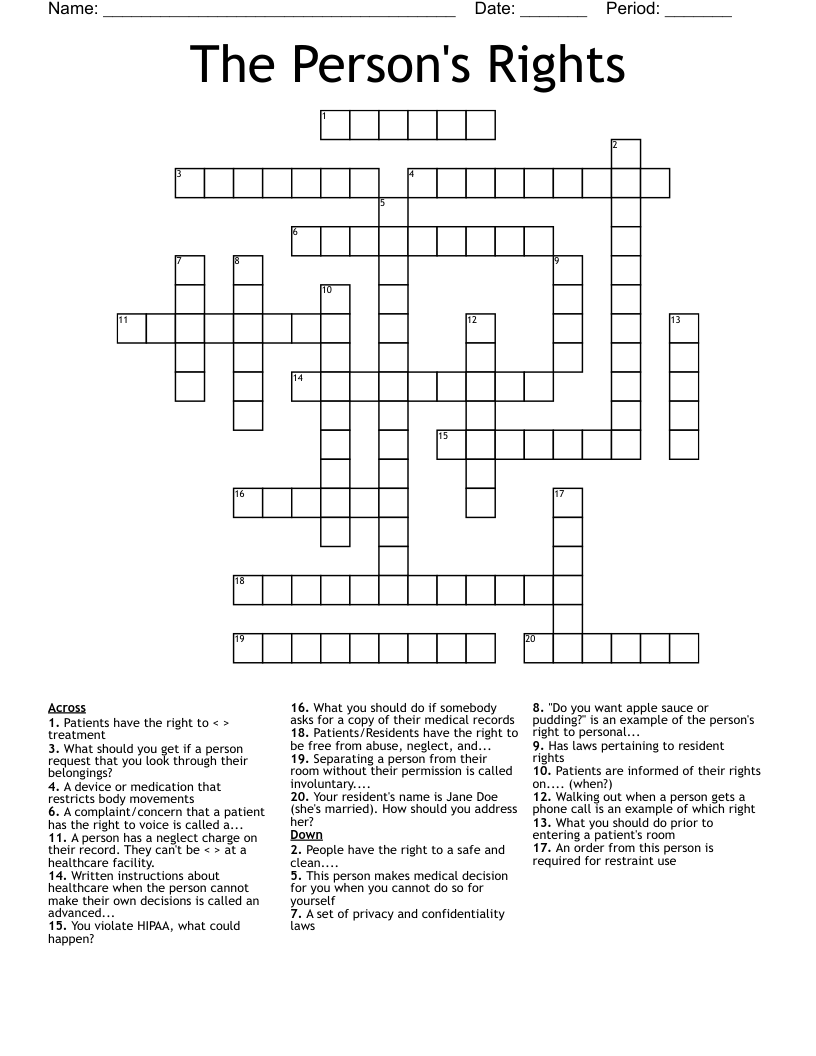 The Person's Rights Crossword