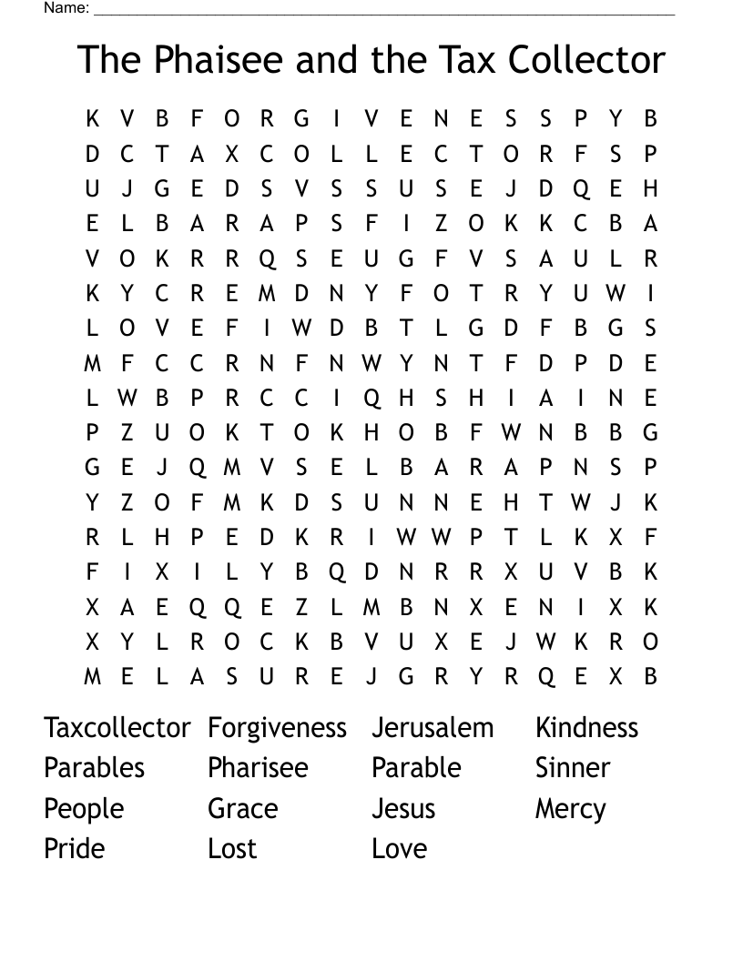 The Phaisee and the Tax Collector Word Search