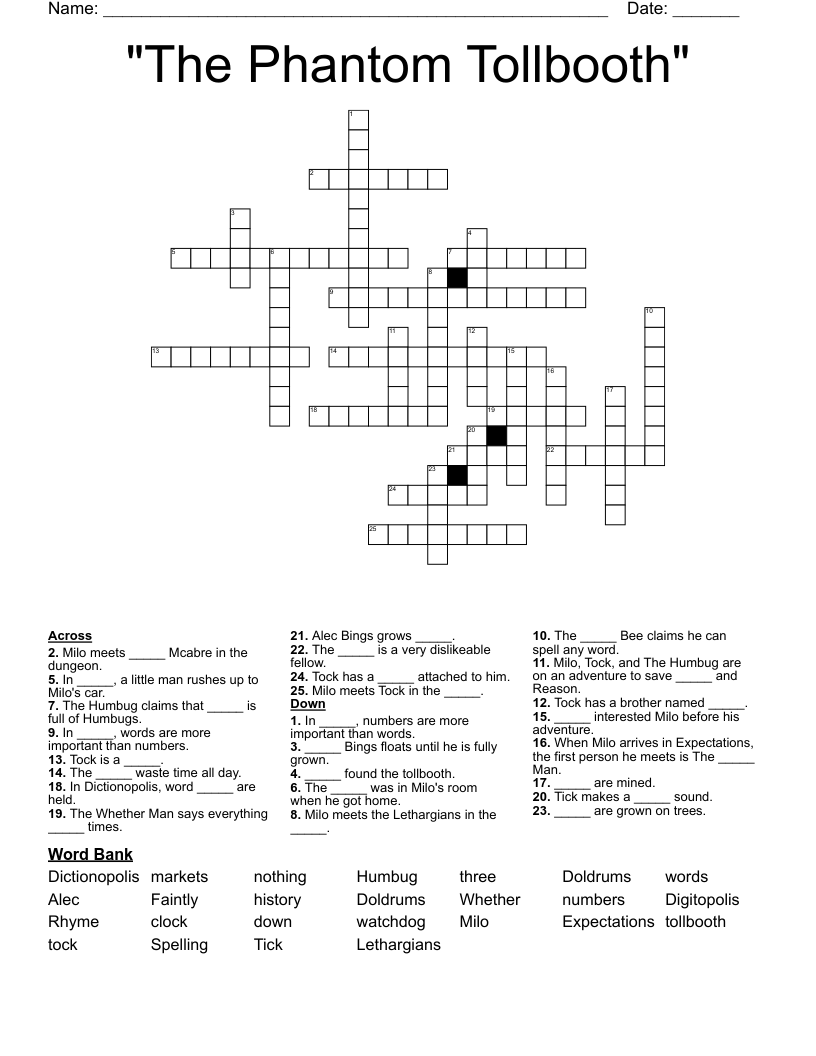 "The Phantom Tollbooth" Crossword