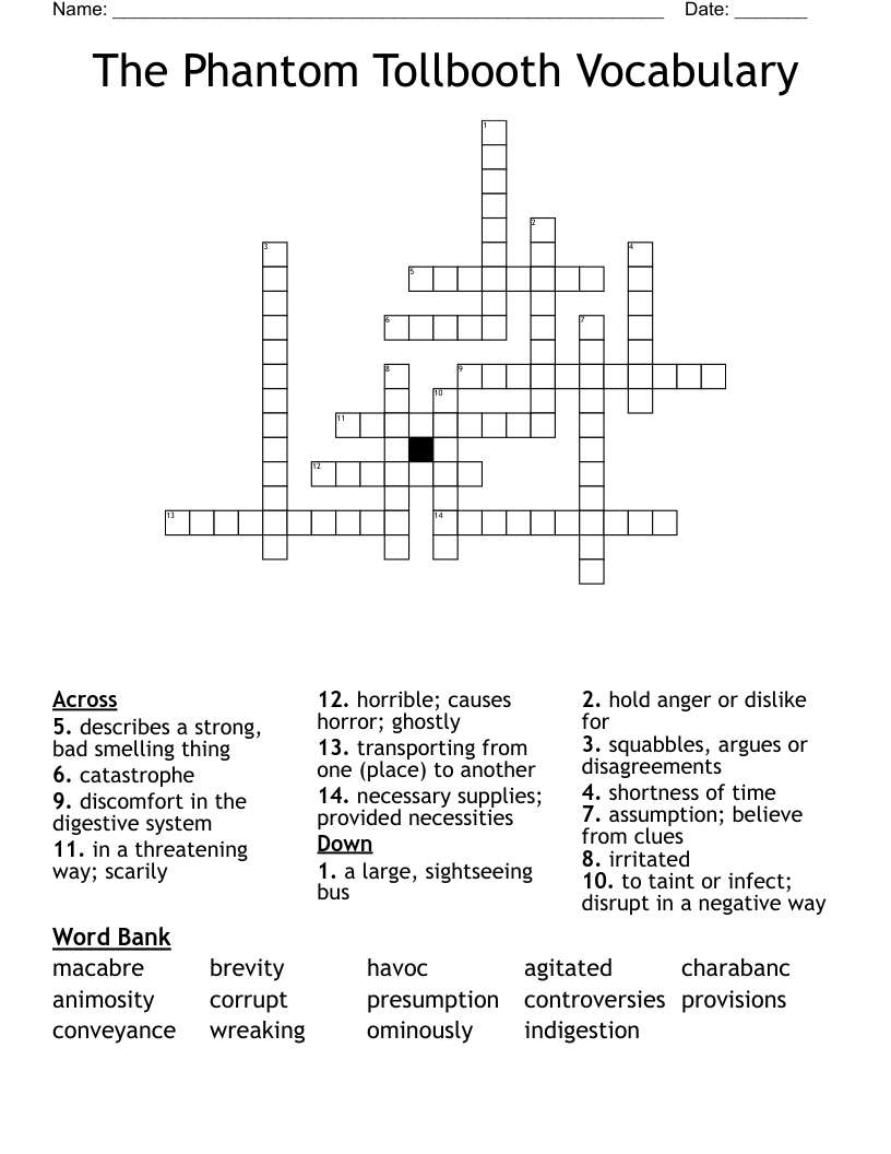 The Phantom Tollbooth Vocabulary Crossword