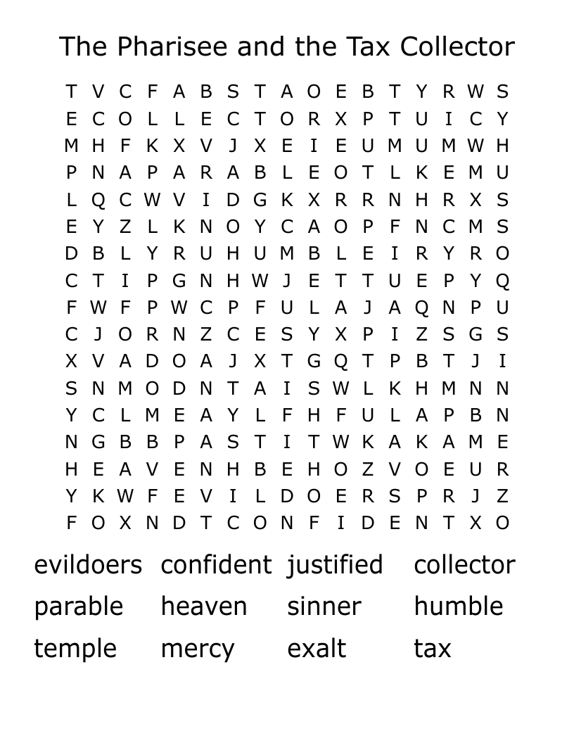 The Pharisee and the Tax Collector Word Search