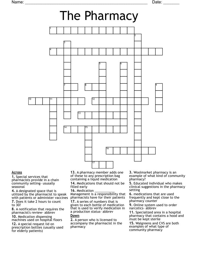 The Pharmacy  Crossword