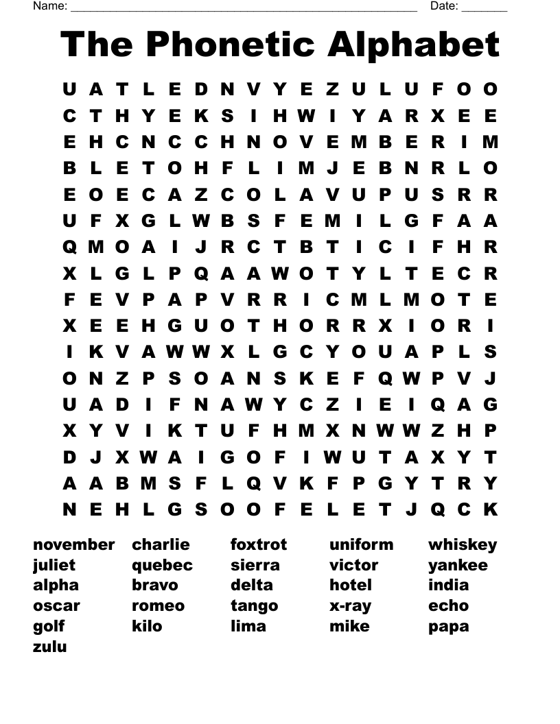 The Phonetic Alphabet Word Search
