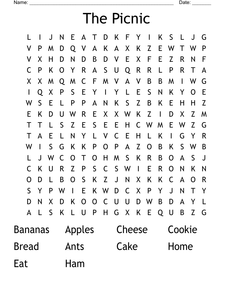The Picnic Word Search