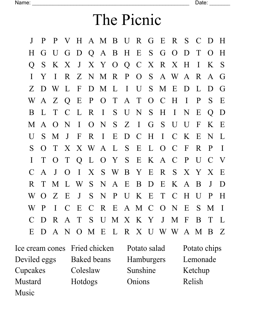 The Picnic Word Search
