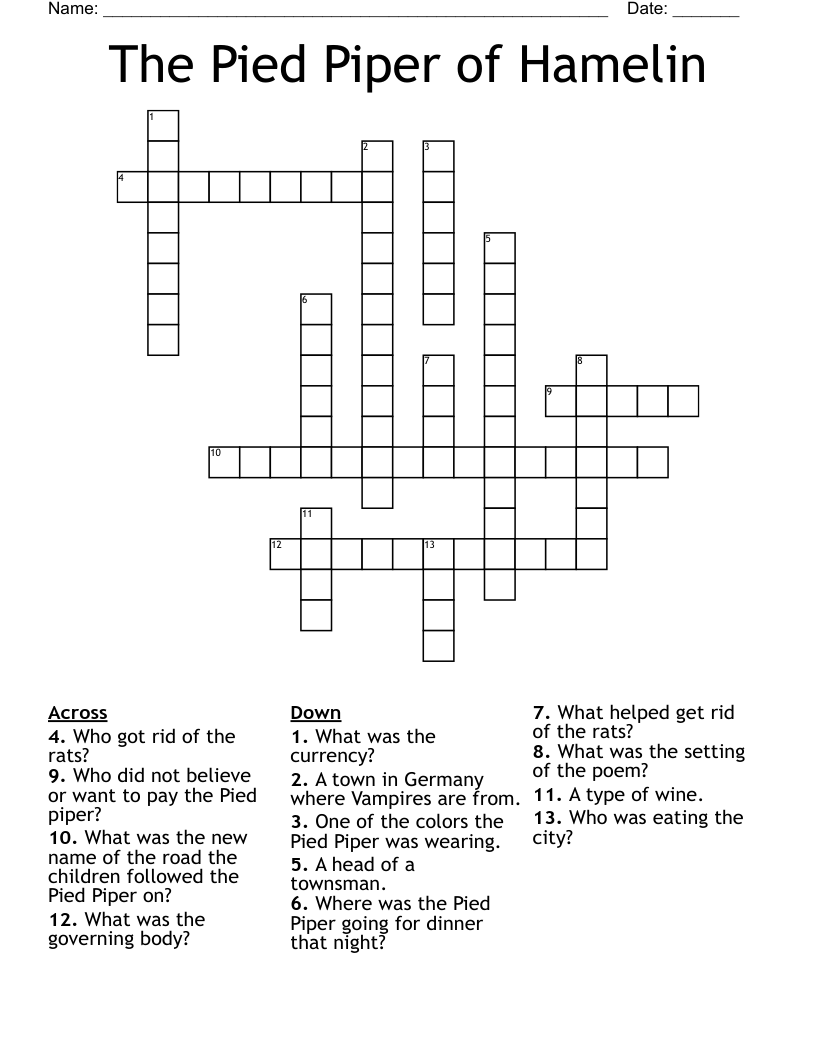 The Pied Piper of Hamelin Crossword
