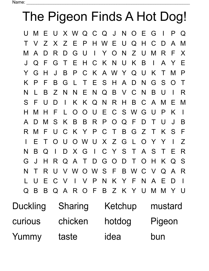 The Pigeon Finds A Hot Dog! Word Search
