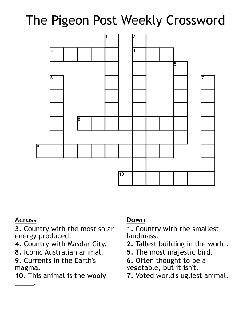 The Pigeon Post Weekly Crossword