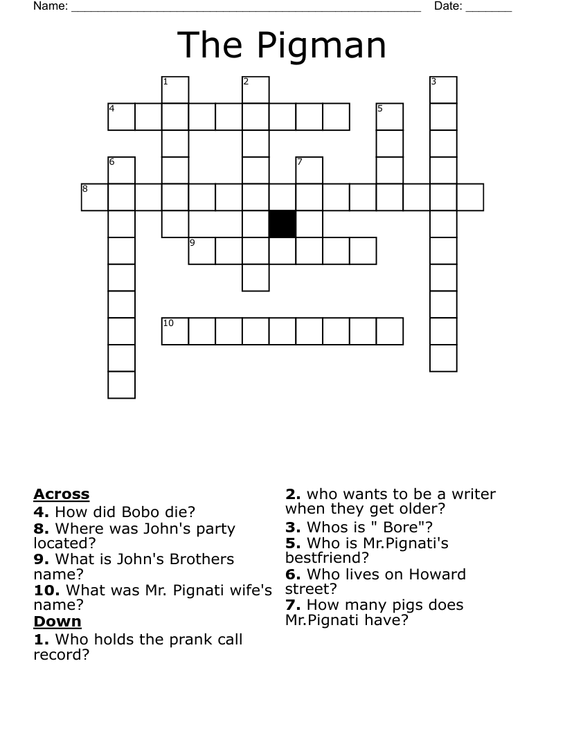 The Pigman Crossword