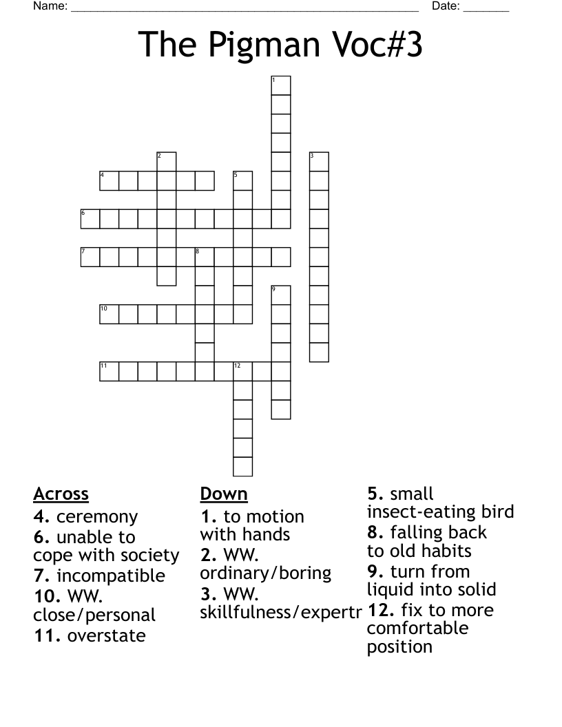 The Pigman Voc#3 Crossword