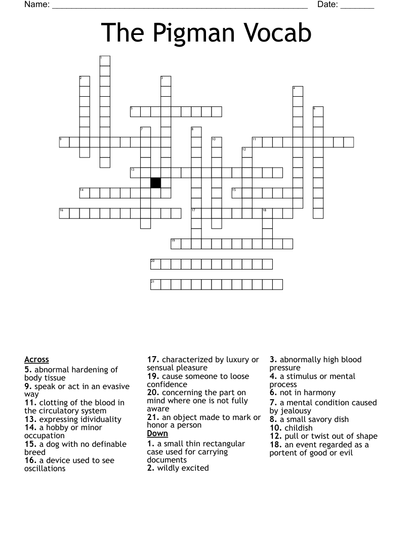 The Pigman Vocab Crossword