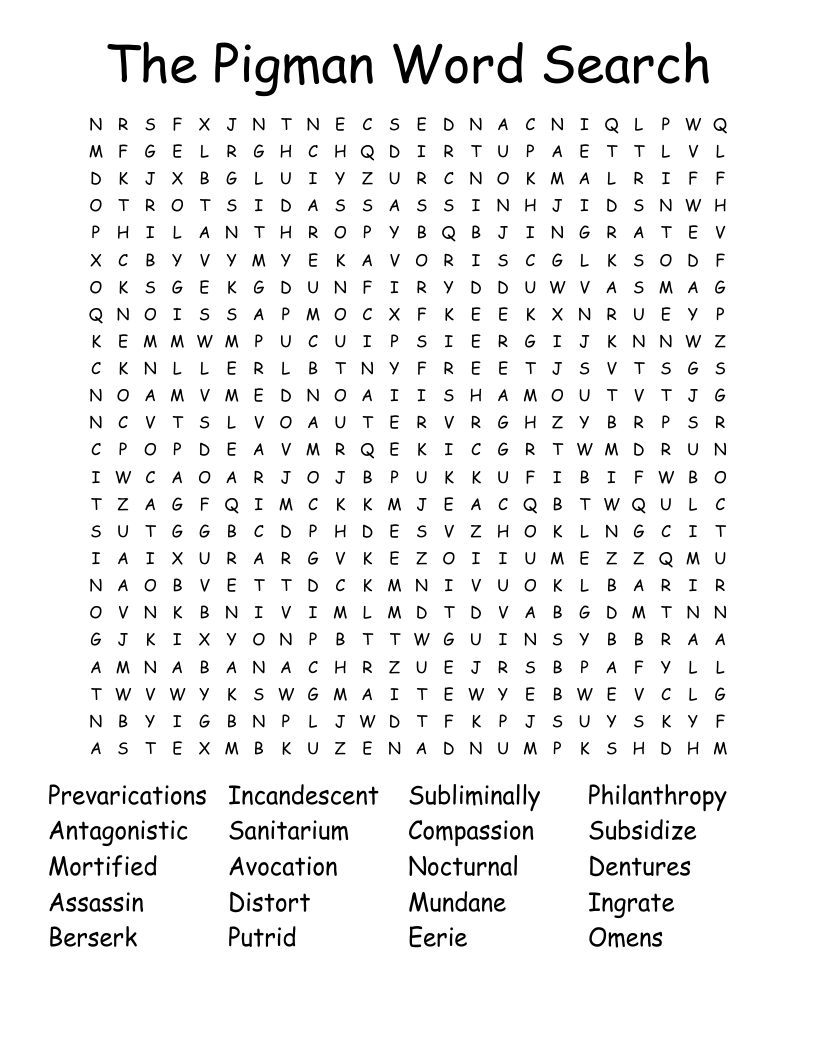 The Pigman Word Search
