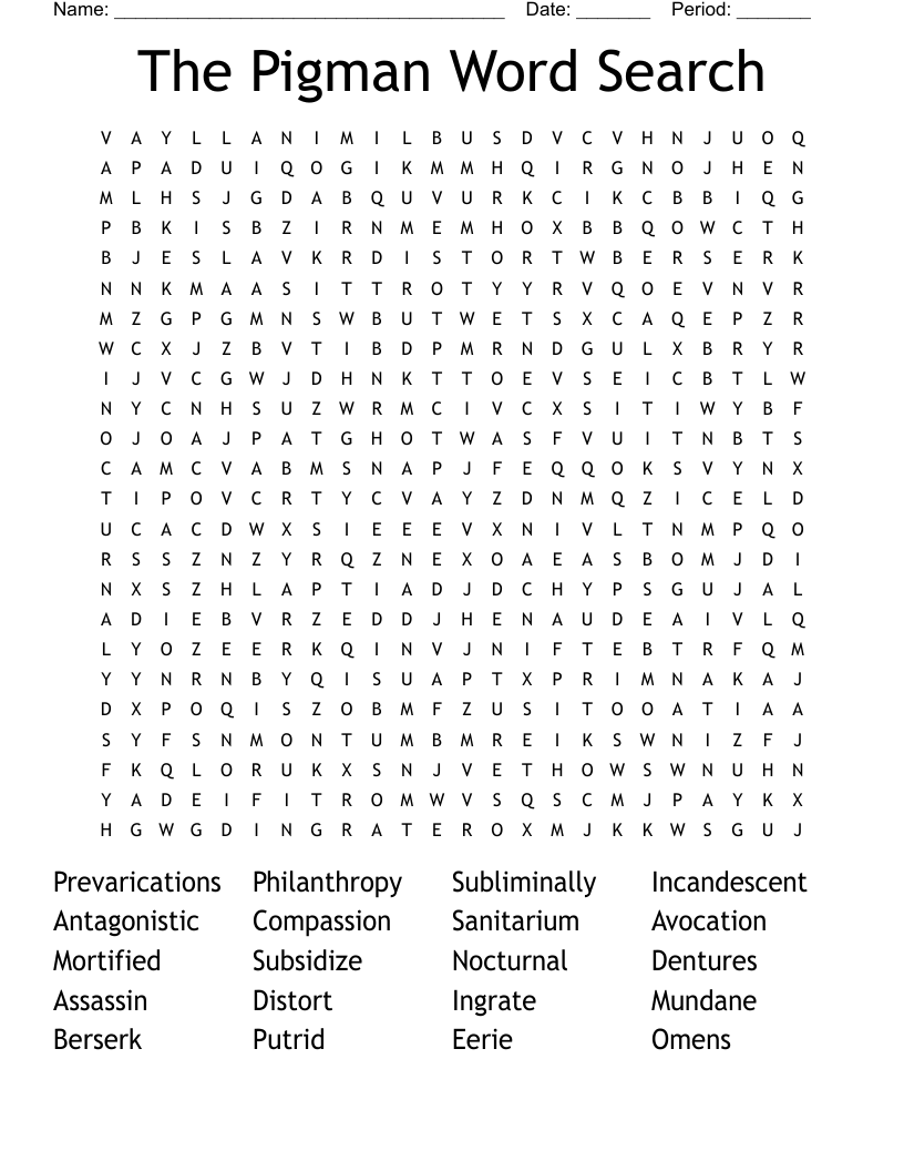 The Pigman Word Search