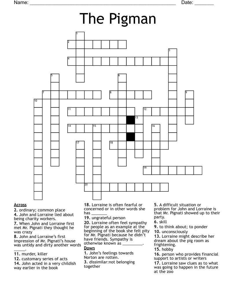 The Pigman  Crossword