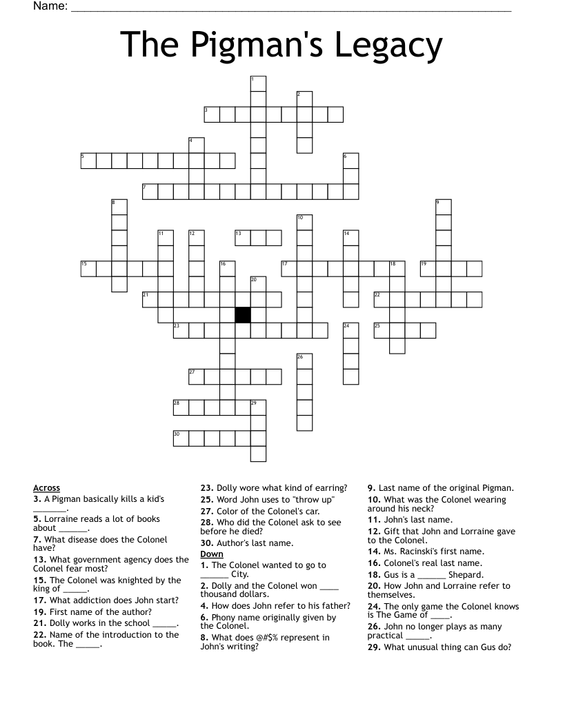 The Pigman's Legacy Crossword