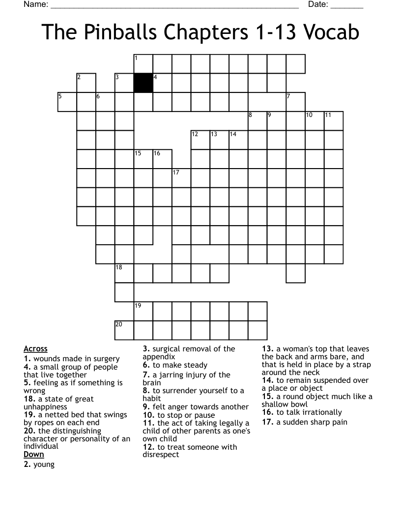 The Pinballs Chapters 1-13 Vocab Crossword