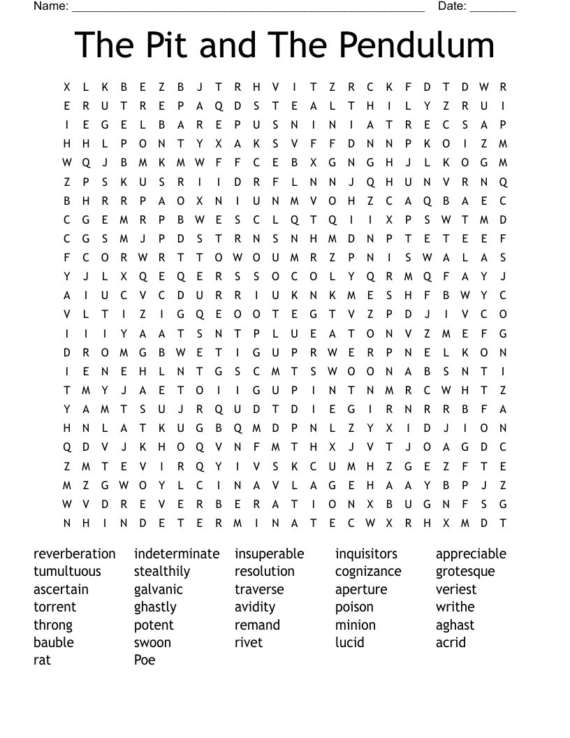 The Pit and The Pendulum Word Search