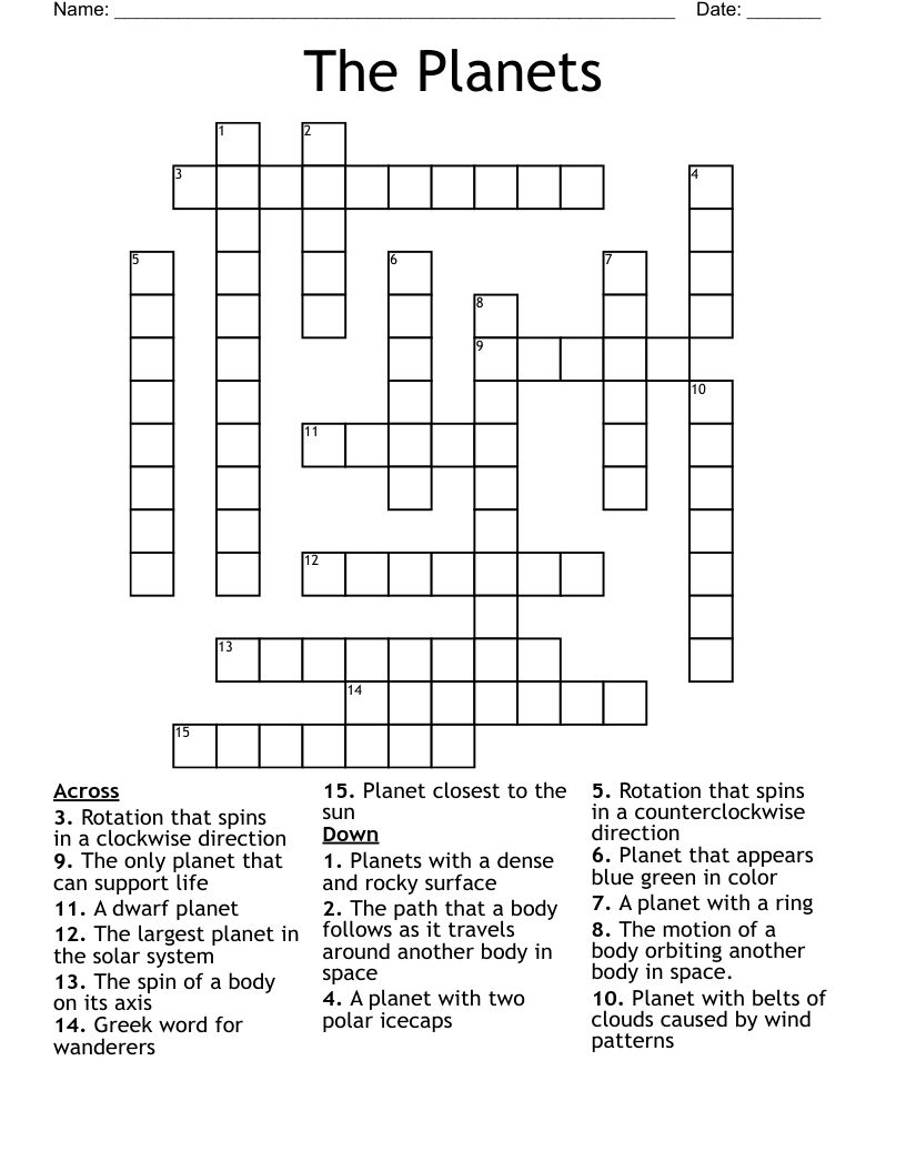 The Planets Crossword