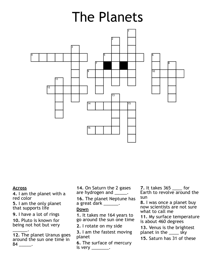 The Planets Crossword
