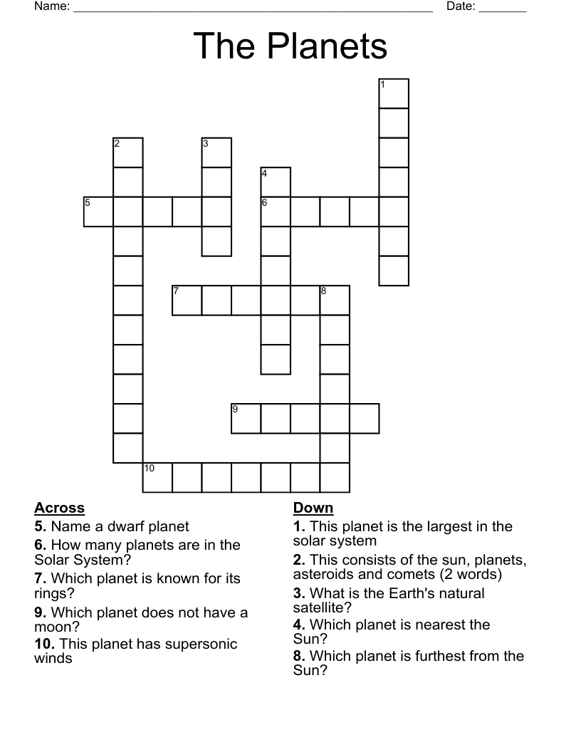 The Planets  Crossword