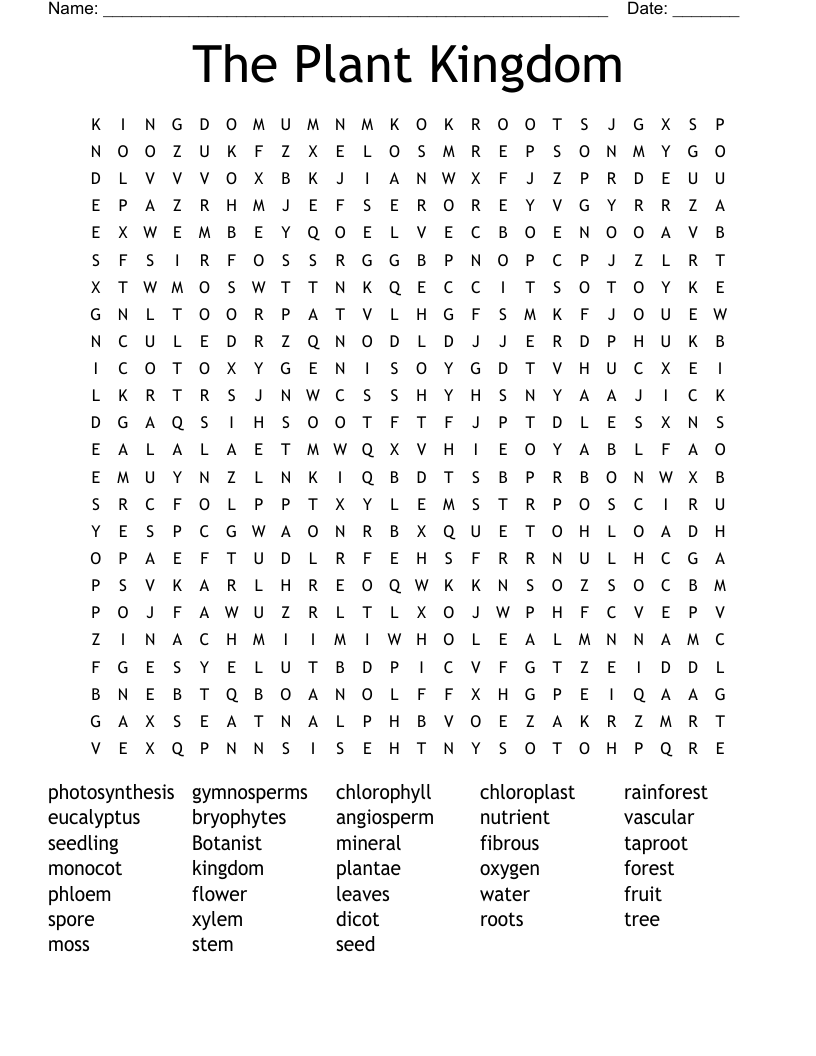 The Plant Kingdom Word Search