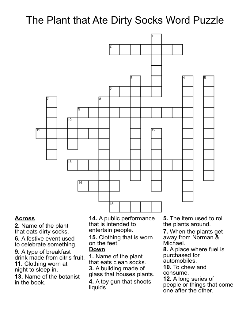 The Plant that Ate Dirty Socks Word Puzzle Crossword