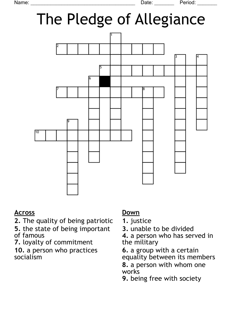 The Pledge of Allegiance Crossword