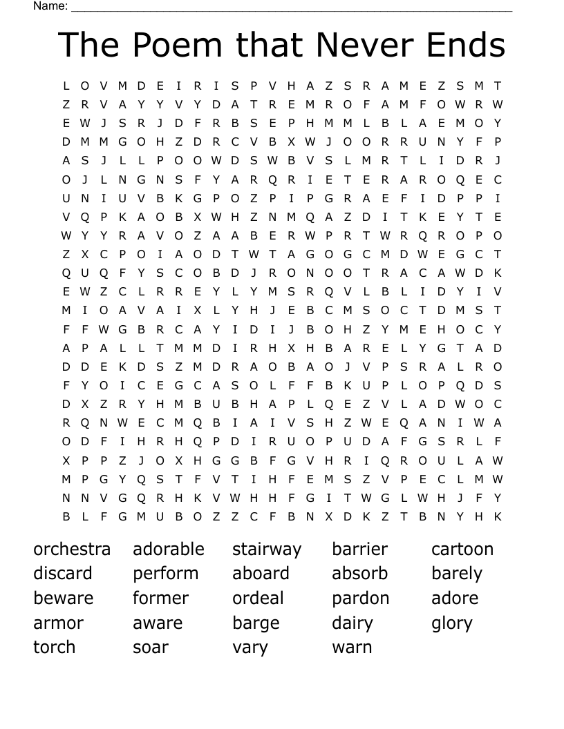 The Poem that Never Ends Word Search