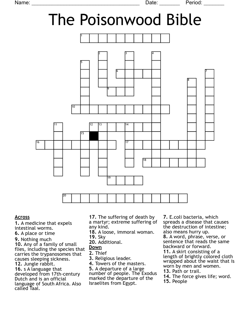 The Poisonwood Bible Crossword
